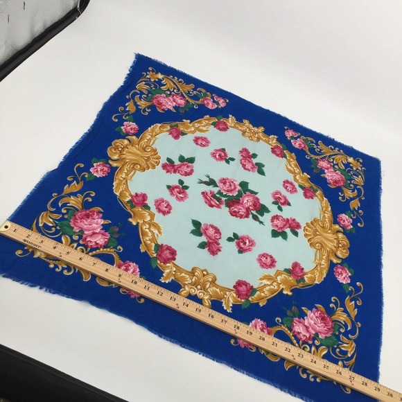 Vintage Victorian Floral Design Scarf Square Approx 30"×29" Pink Gold Blue Large - Picture 4 of 4